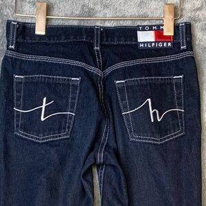 Y2K Tommy Hilfiger Low Rise Flare Leg Embroider Streetwear Dark Wash 25
